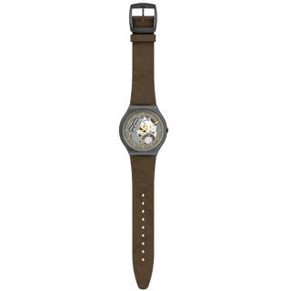 ΡΟΛΟΙ SWATCH SS07M103 SWATCH Skin Irony Silver Skeleton Brown Leather Strap