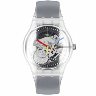 ΡΟΛΟΙ SWATCH  SUOK157 SWATCH Clearly Black Striped Grey Silicone Strap