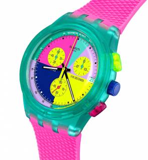 ΡΟΛΟΙ SWATCH  SUSG408 SWATCH Neon Flash Arrow Chronograph Pink Silicone Strap