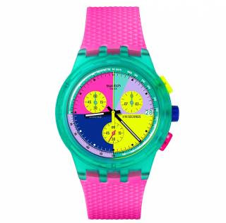 ΡΟΛΟΙ SWATCH  SUSG408 SWATCH Neon Flash Arrow Chronograph Pink Silicone Strap