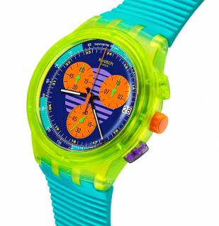 ΡΟΛΟΙ SWATCH  SUSJ404 SWATCH Neon Wave Chronograph Turquoise Silicone Strap