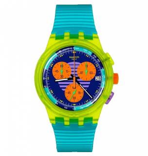 ΡΟΛΟΙ SWATCH  SUSJ404 SWATCH Neon Wave Chronograph Turquoise Silicone Strap