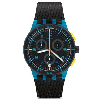 ΡΟΛΟΙ SWATCH SUSS402 SWATCH Blue Tire Black Rubber Chronograph