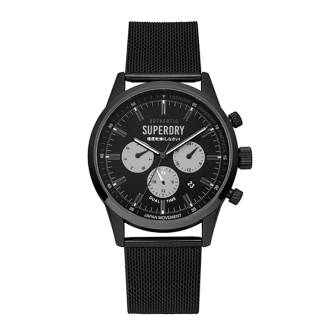 ΡΟΛΟΙ SUPERDRY SYG256BBM  SUPERDRY Mens Dual Time Black Stainless Steel Bracelet