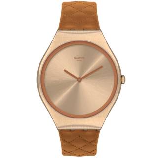 ΡΟΛΟΙ SWATCH SYXG115 SWATCH Skin Irony Brown Quilted Brown Leather Strap