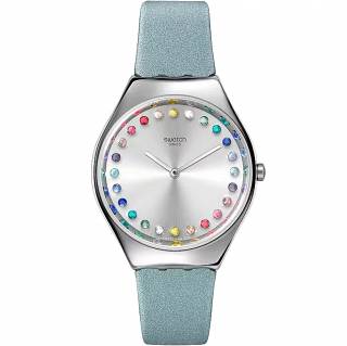 ΡΟΛΟΙ SWATCH SYXS144 SWATCH Skin Irony  Gleam Team Light Blue Leather Strap