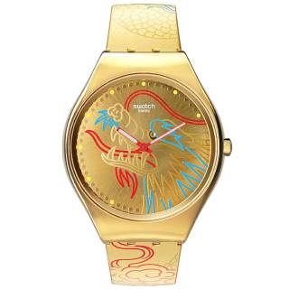 ΡΟΛΟΙ SWATCH  SYXZ104 SWATCH Skin Irony Dragon In Gold Multicolor Silicone Strap