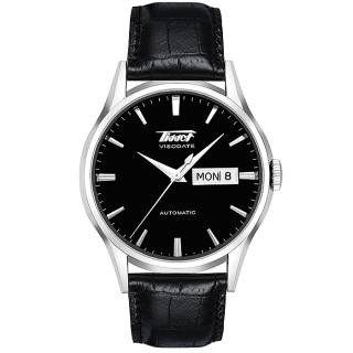 ΡΟΛΟΙ  TISSOT T0194301605101 TISSOT Heritage Visodate Automatic Black Leather Strap