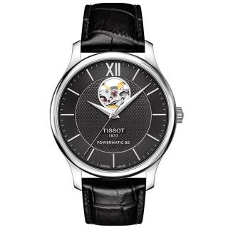 ΡΟΛΟΙ TISSOT T0639071605800 TISSOT T-Classic Tradition Powermatic 80 Automatic Black Leather Strap