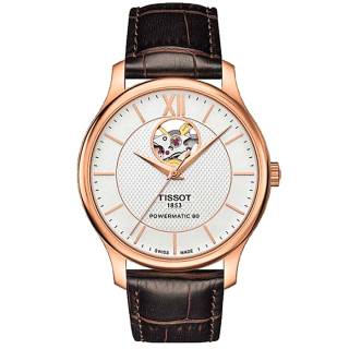 ΡΟΛΟΙ TISSOT T0639073603800  TISSOT Tradition Rose Gold Brown Leather Strap