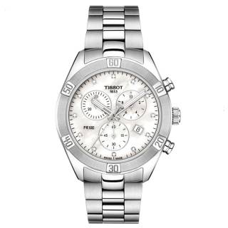 ΡΟΛΟΙ TISSOT  T1019171111600 TISSOT T-Classic PR 100 Sport Chic Diamonds Chronograph Silver Stainless Steel Bracelet