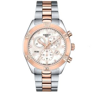 ΡΟΛΟΙ TISSOT T1019172211600 TISSOT T-Classic PR 100 Sport Chic Diamonds Chronograph Two Tone Stainless Steel Bracelet