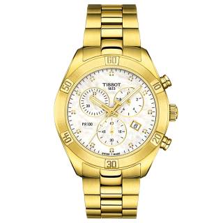 ΡΟΛΟΙ TISSOT T1019173311601 TISSOT PR 100 Sport Chic Chronograph Diamonds Gold Stainless Steel Bracelet