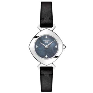 ΡΟΛΟΙ TISSOT  T1131091612600  TISSOT T-Lady Femini-T Diamonds Black Leather Strap