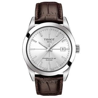 ΡΟΛΟΙ TISSOT  T1274071603101 TISSOT T-Classic Gentleman Silicium Powermatic 80 Brown Leather Strap