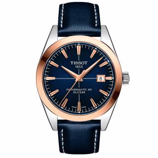 ΡΟΛΟΙ TISSOT  T9274074604100 TISSOT Gentleman Powermatic 80 Silicium Solid 18K Gold Bezel Blue Leather Strap