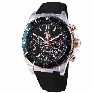 ΡΟΛΟΙ U.S. POLO USP7027BK U.S.POLO Edward Chronograph Black Leather Strap