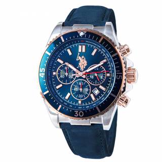 ΡΟΛΟΙ U.S. POLO USP7028BL U.S.POLO Edward Chronograph Blue Leather Strap