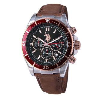 ΡΟΛΟΙ U.S. POLO USP7029RD U.S.POLO Edward Chronograph Brown Leather Strap