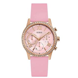 ΡΟΛΟΙ GUESS  W1135L2 GUESS Ladies Crystals Pink Rubber Strap