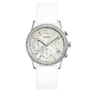 ΡΟΛΟΙ GUESS  W1135L7 GUESS Ladies Crystals White Rubber Strap