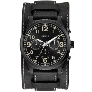 ΡΟΛΟΙ GUESS  W1162G2 GUESS Mens Black Leather Strap