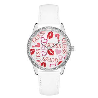 ΡΟΛΟΙ GUESS  W1206L1 GUESS Ladies Crystals White Leather Strap