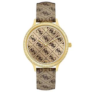 ΡΟΛΟΙ GUESS  W1229L2 GUESS Ladies Crystals Brown Leather Strap