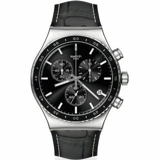 ΡΟΛΟΙ SWATCH YVS495 SWATCH Carbonium Dream  Chronograph Black Leather Strap