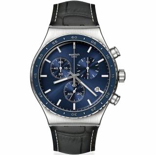 ΡΟΛΟΙ SWATCH YVS496 SWATCH Cobalt  Lagoon  Chronograph Black Leather Strap