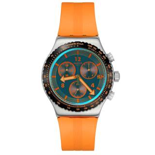 ΡΟΛΟΙ SWATCH  YVS529 SWATCH Irony Tangerine Tiger Chronograph Orange Rubber Strap